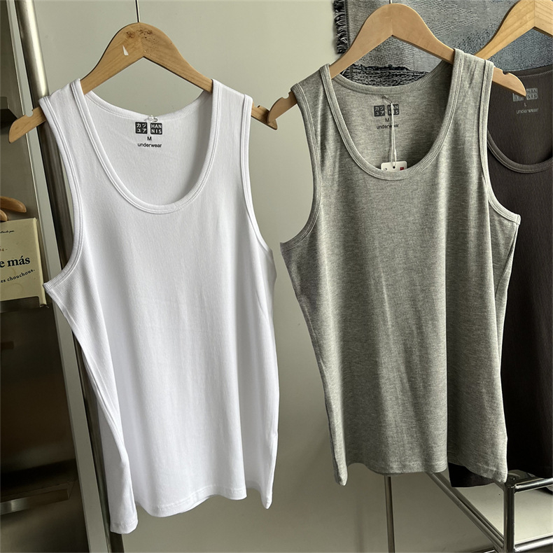 Ανδρικό καλοκαιρινό αθλητικό T‑shirt χωρίς μανίκια με λαιμό σε σχήμα U, ριβ ύφασμα και ελαστικότητα τεσσάρων κατευθύνσεων
