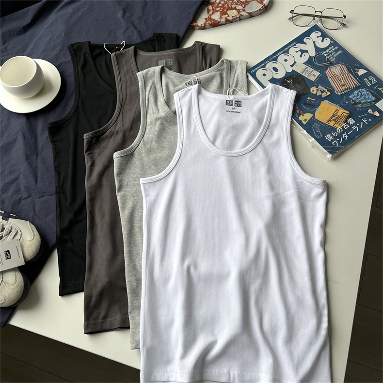 Ανδρικό καλοκαιρινό αθλητικό T‑shirt χωρίς μανίκια με λαιμό σε σχήμα U, ριβ ύφασμα και ελαστικότητα τεσσάρων κατευθύνσεων