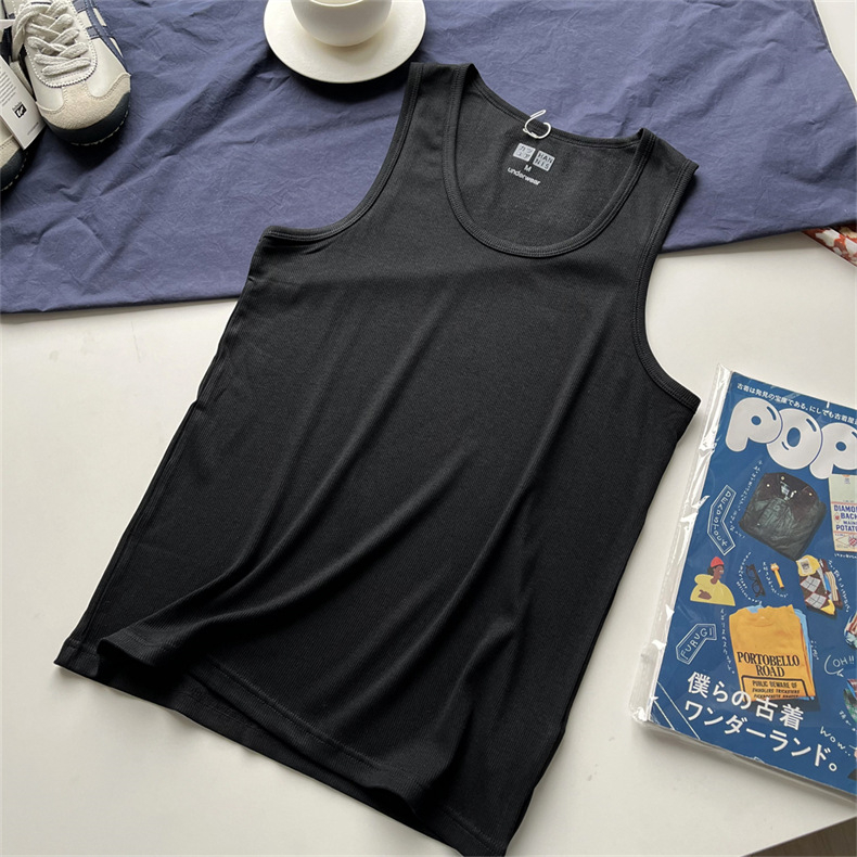 Ανδρικό καλοκαιρινό αθλητικό T‑shirt χωρίς μανίκια με λαιμό σε σχήμα U, ριβ ύφασμα και ελαστικότητα τεσσάρων κατευθύνσεων