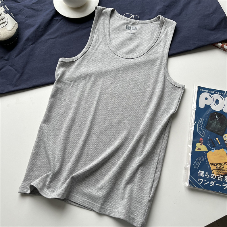 Ανδρικό καλοκαιρινό αθλητικό T‑shirt χωρίς μανίκια με λαιμό σε σχήμα U, ριβ ύφασμα και ελαστικότητα τεσσάρων κατευθύνσεων
