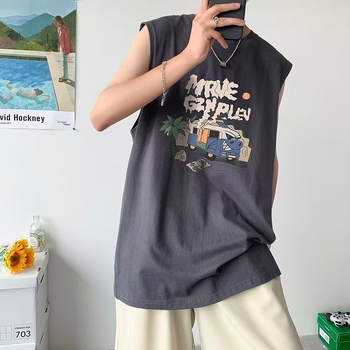 Αμάνικο γιλέκο από ice silk, στυλ Hong Kong, χαλαρό oversized, unisex για καλοκαίρι