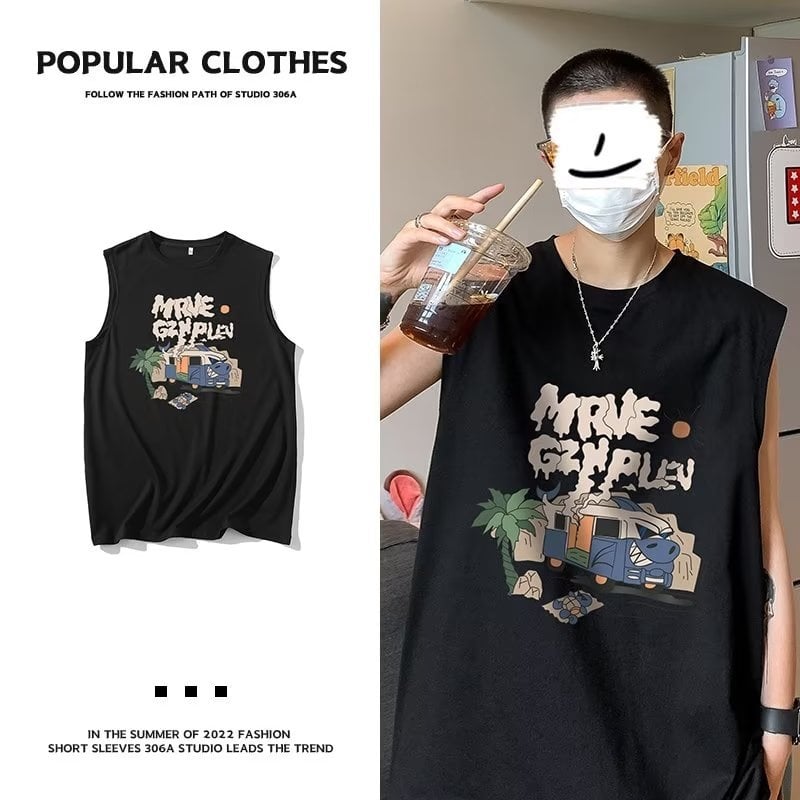 Αμάνικο γιλέκο από ice silk, στυλ Hong Kong, χαλαρό oversized, unisex για καλοκαίρι
