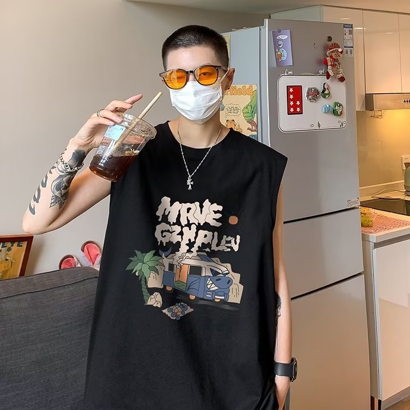 Αμάνικο γιλέκο από ice silk, στυλ Hong Kong, χαλαρό oversized, unisex για καλοκαίρι