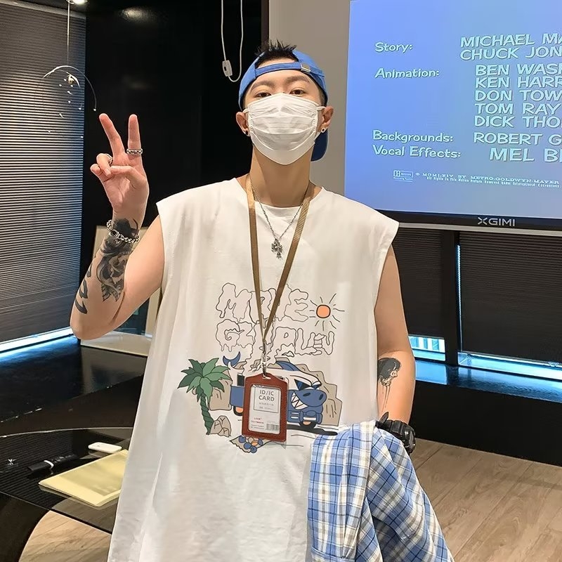 Αμάνικο γιλέκο από ice silk, στυλ Hong Kong, χαλαρό oversized, unisex για καλοκαίρι