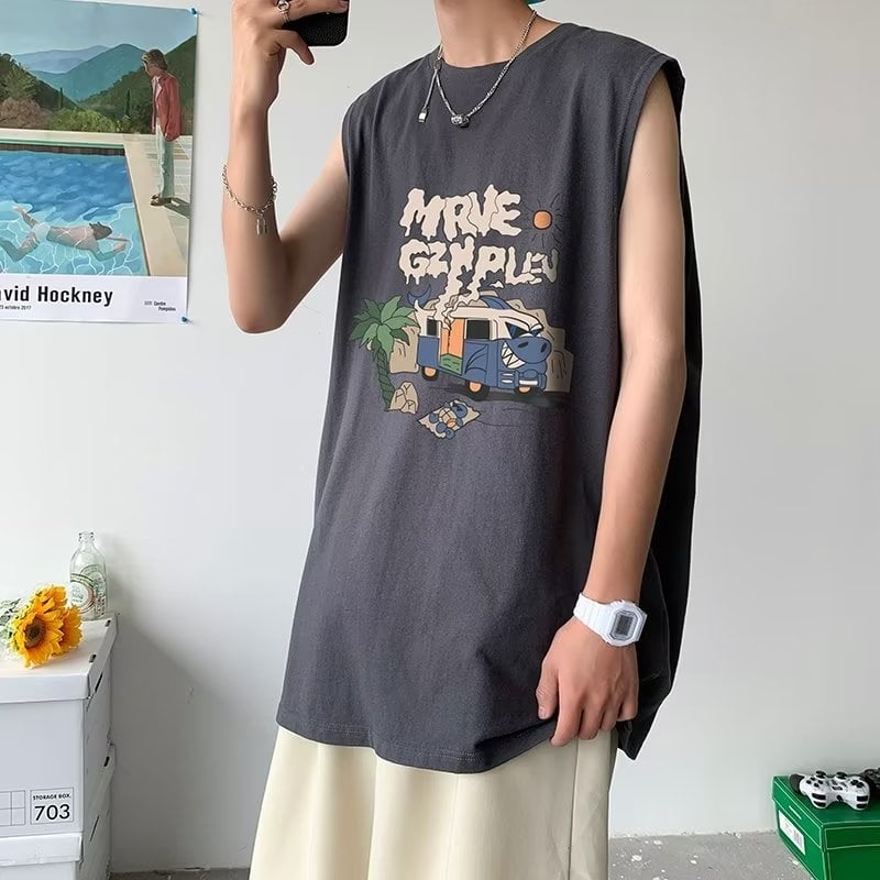Αμάνικο γιλέκο από ice silk, στυλ Hong Kong, χαλαρό oversized, unisex για καλοκαίρι