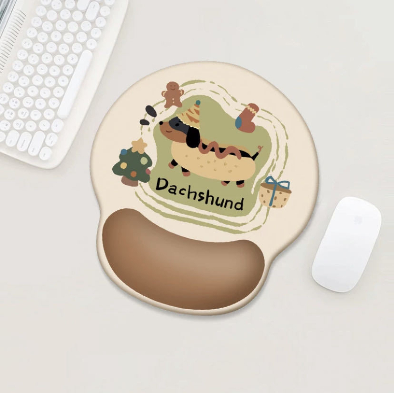 Mouse pad με Dachshund wrist rest, αντιολισθητικό, αφρός μνήμης, για γραφείο και σπίτι, δύο μέρη 25×22,6 cm και 44×8 cm