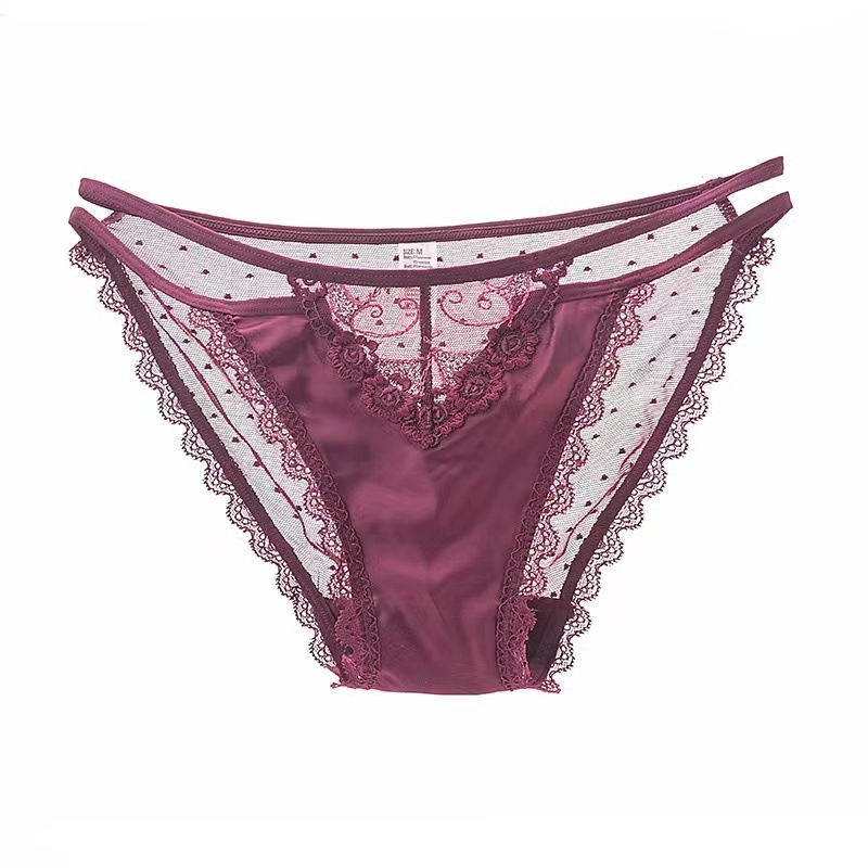 Νέο γυναικείο εσώρουχο με δαντελένια άκρη και διαφανές δίχτυ, αναπνεύσιμο, με χαμηλή μέση, βαμβακερή επένδυση.