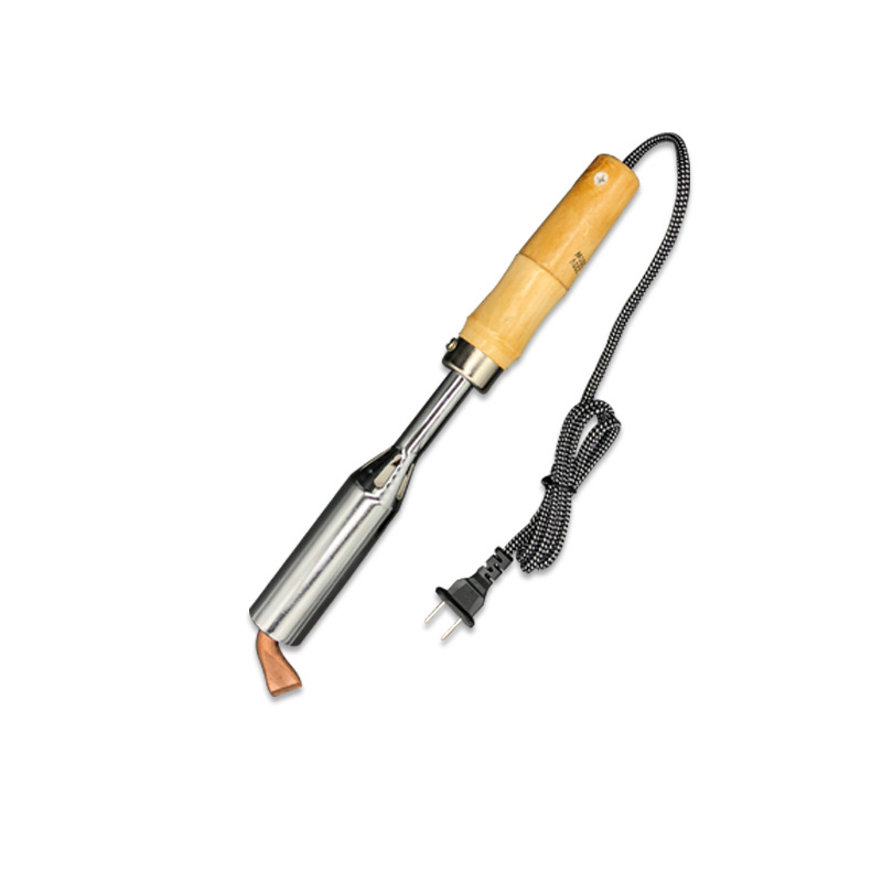 Fier de lipit cu încălzire externă, mâner din lemn, vârf plat curbat din cupru, 75–300 W, pentru întreținere în exterior