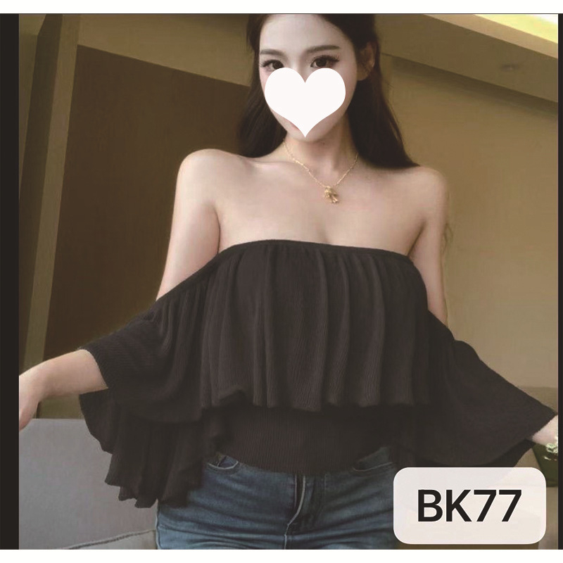 Francuski stil s volanima, pleteni top bez ramena za žene, ljeto, uski kroj, elegantan