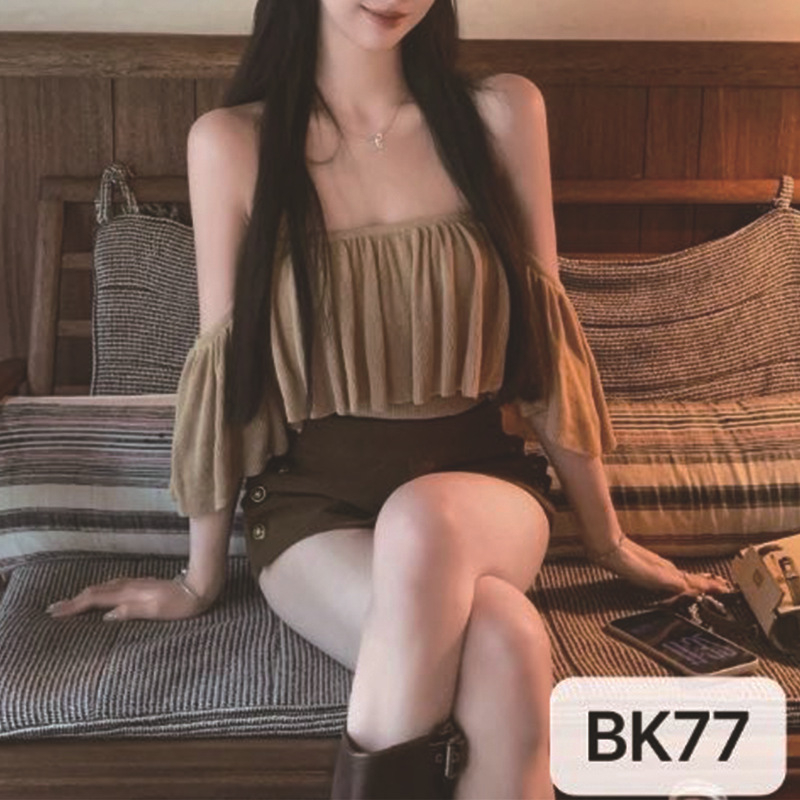 Francuski stil s volanima, pleteni top bez ramena za žene, ljeto, uski kroj, elegantan