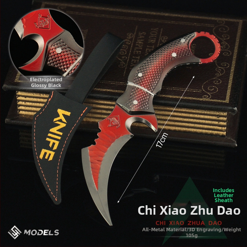 Herná periféria Delta - nôž Red Claw, model zbrane zo zliatiny s koženým puzdrom, 17 cm