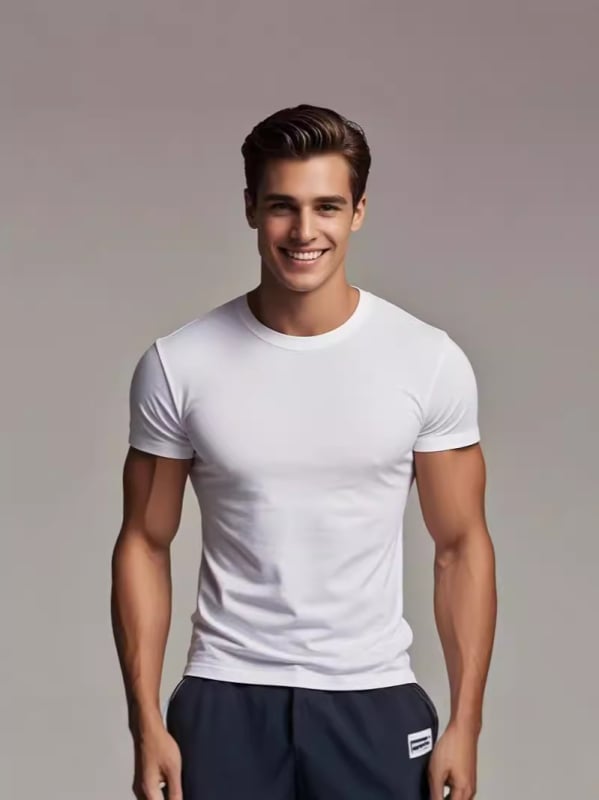 Ανδρικό κοντομάνικο T‑shirt από 100% βαμβάκι, αναπνέσιμο, καθημερινό και ευέλικτο, μονόχρωμο