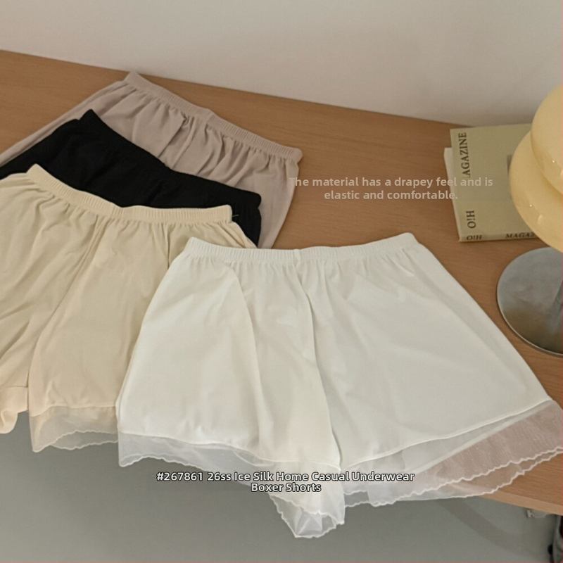 Dámske bezpečnostné šortky Ice Silk – ľahké letné oblečenie s čipkovaným lemom, vhodné na vrchné oblečenie