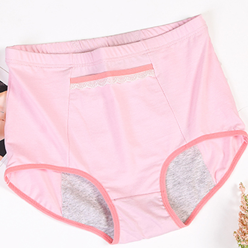 Plusz méretű női menstruációs bugyi magas derékkal, szivárgás elleni védelemmel, zsebekkel, pamut