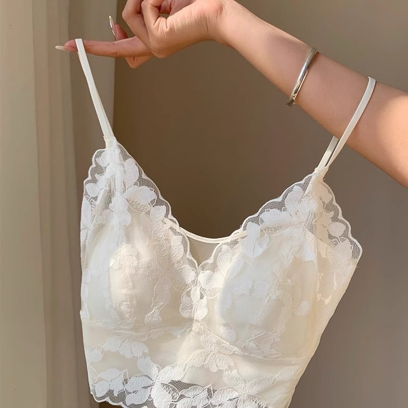 Női vékony camisole beépített melltartó betéttel, egy darab csipkés fehérnemű, francia stílusú szexi.