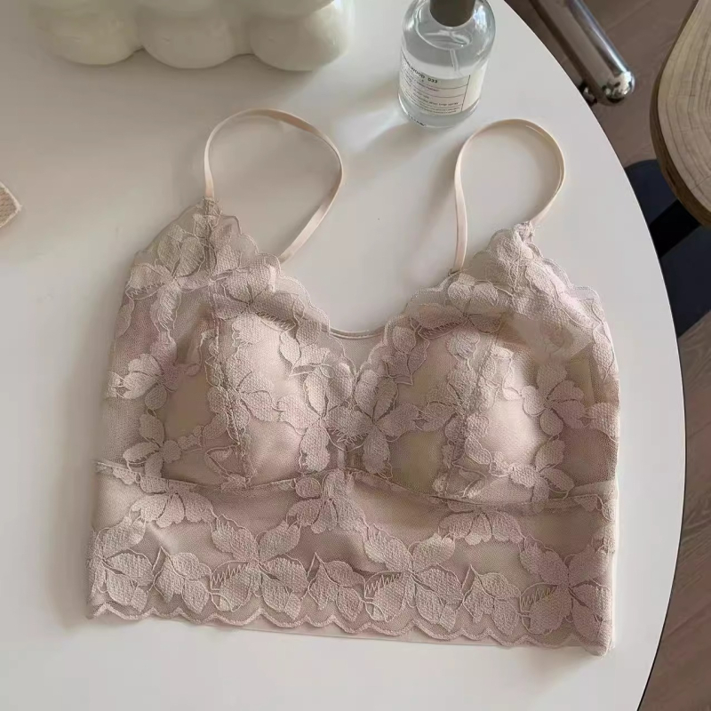 Női vékony camisole beépített melltartó betéttel, egy darab csipkés fehérnemű, francia stílusú szexi.