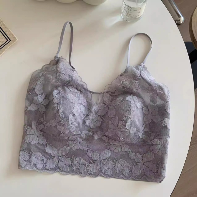 Női vékony camisole beépített melltartó betéttel, egy darab csipkés fehérnemű, francia stílusú szexi.