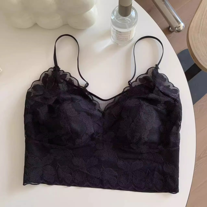 Női vékony camisole beépített melltartó betéttel, egy darab csipkés fehérnemű, francia stílusú szexi.