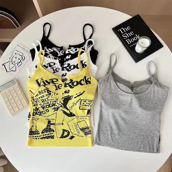 1029# Γυναικεία camisole με εκτύπωση, φθινοπωρινό‑χειμερινό ζεστό базικό ρούχο με επένδυση στήθους και όμορφο πίσω