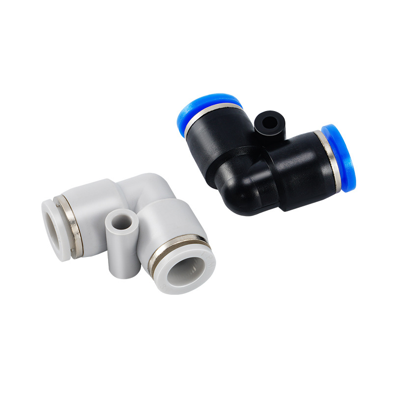Conector pneumatic cu două căi, seria PV, tip L, îngroșat, rezistent la înaltă presiune, rezistent la uzură, instalare facilă, conectare rapidă