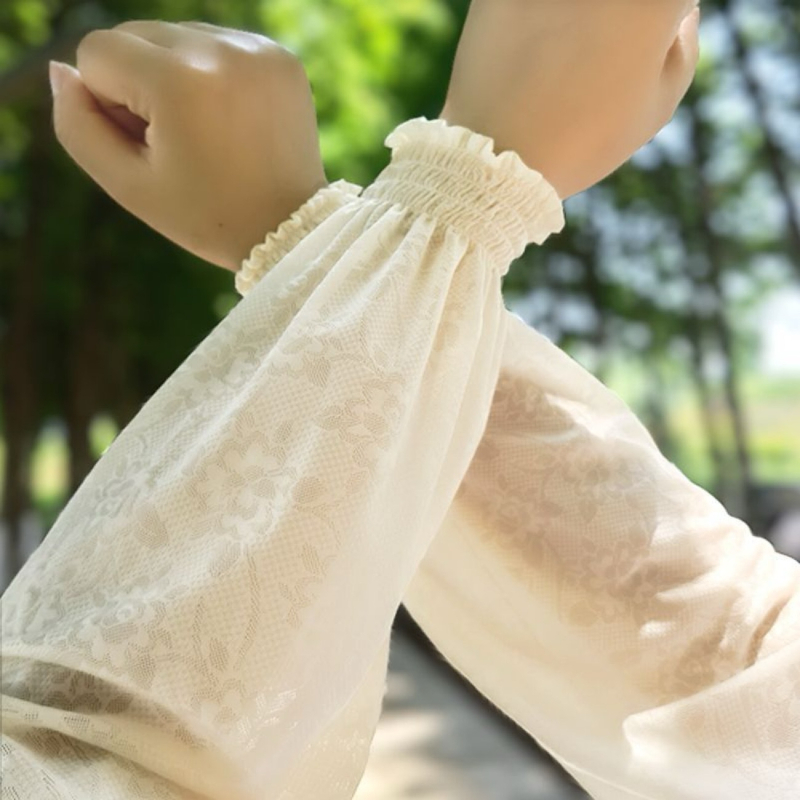 Δαντελένια μανίκια από ice silk με UV προστασία, ίσια γραμμή