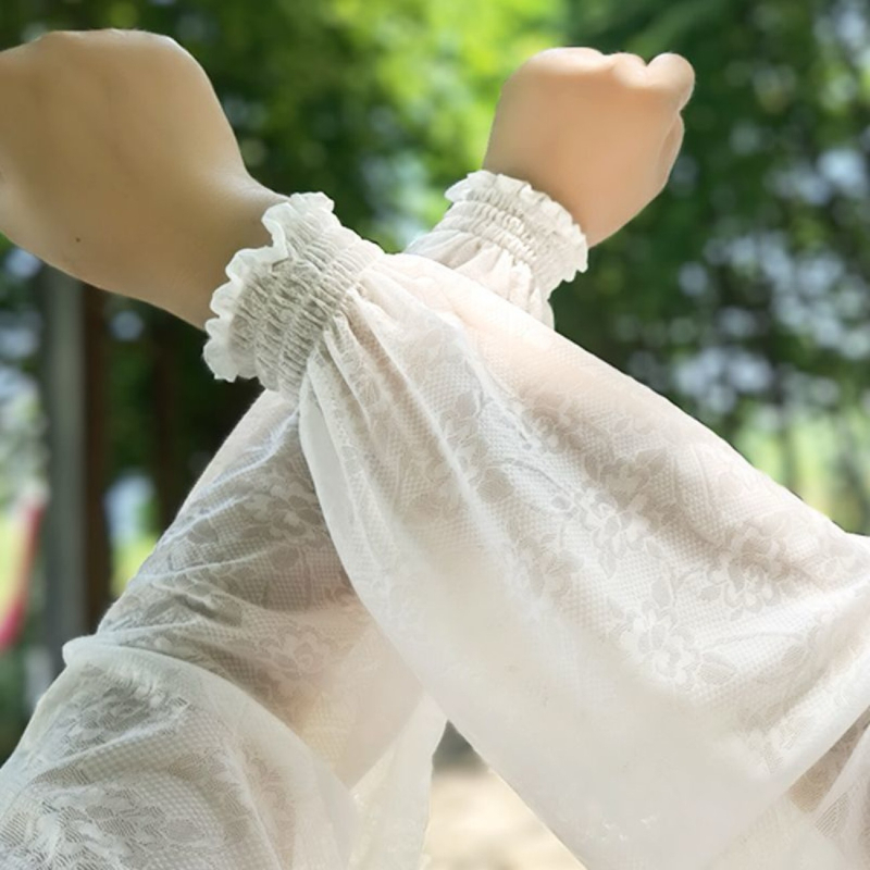 Δαντελένια μανίκια από ice silk με UV προστασία, ίσια γραμμή