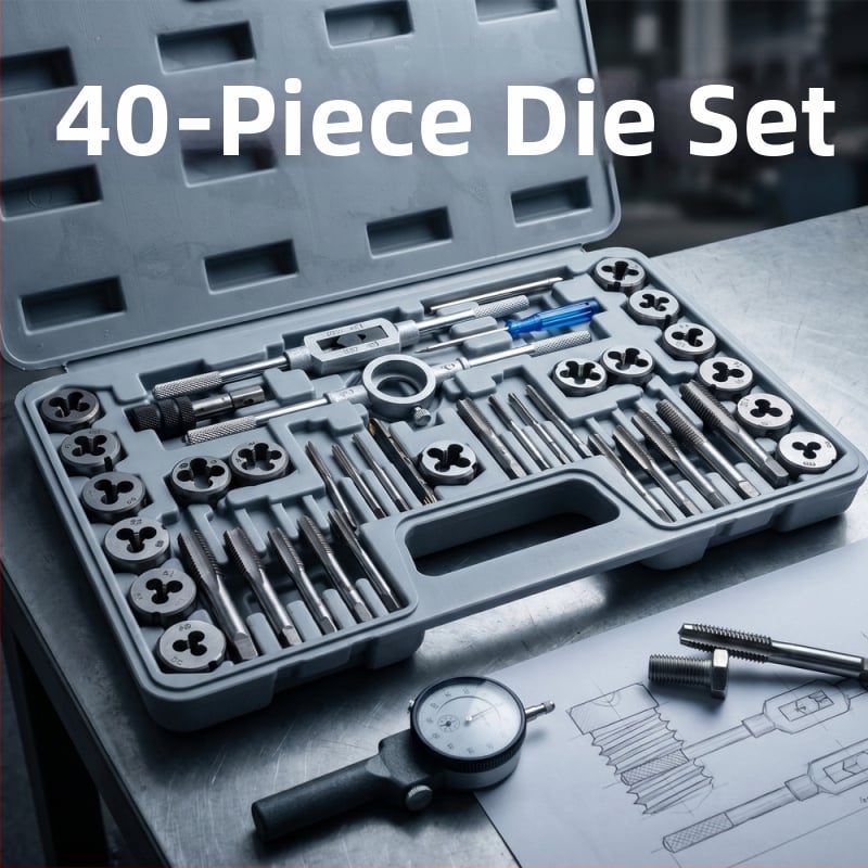 Set de 40 piese Tap and Die, unelte manuale pentru filetare metrică, set de reparare a filetelor din oțel carbon