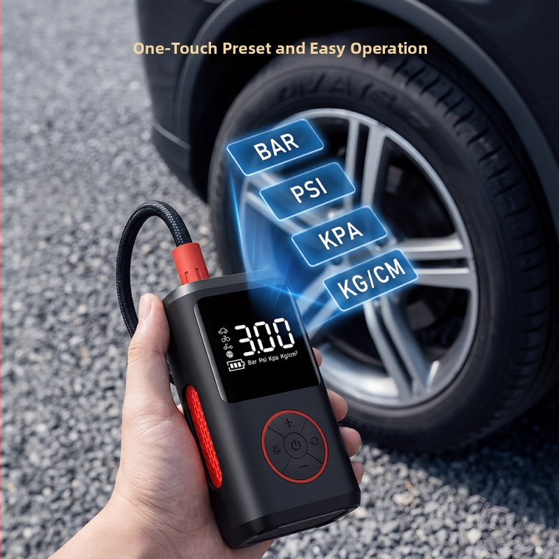 Bezdrôtová vzduchová pumpa do auta, prenosná multifunkčná hustilka pneumatík pre elektromobily, LED displej, automatické vypnutie, nabíjanie cez USB