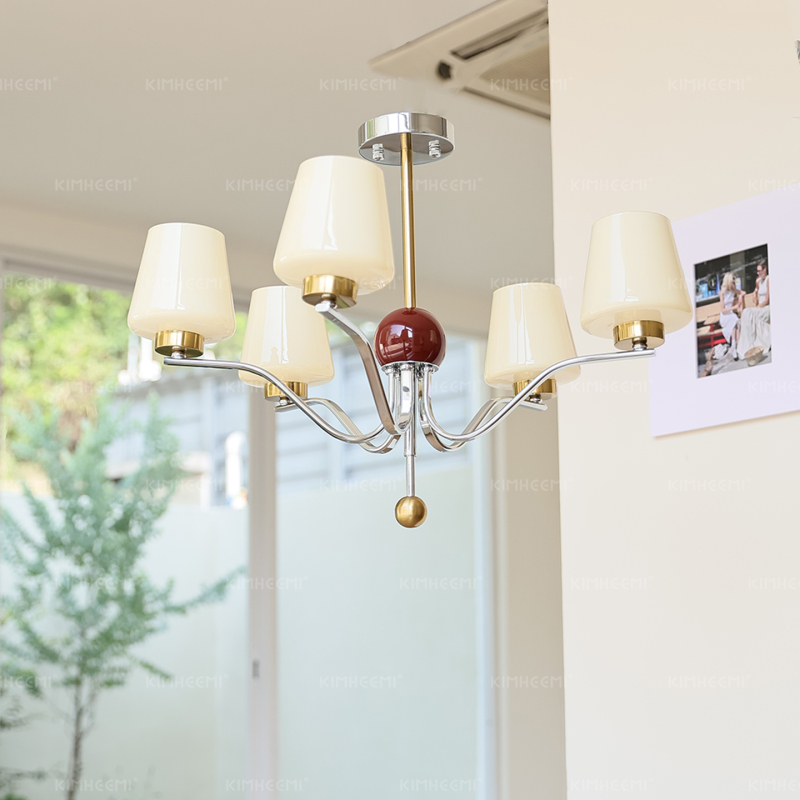 Πολυέλαιος έξι φώτων σε ρετρό Bauhaus στυλ, σκιά από μπαμπού και ρατάν, για υπνοδωμάτιο, γαλλικό στυλ σαλόνι και τραπεζαρία