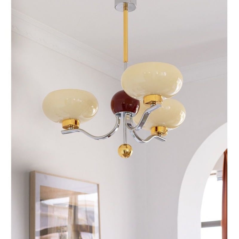 Πολυέλαιος έξι φώτων σε ρετρό Bauhaus στυλ, σκιά από μπαμπού και ρατάν, για υπνοδωμάτιο, γαλλικό στυλ σαλόνι και τραπεζαρία