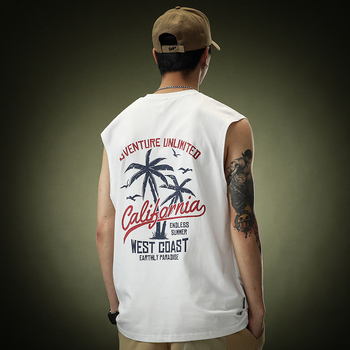 Ανδρικό βαμβακερό αμάνικο T‑shirt-vest, 230 g, χαλαρή εφαρμογή, χακί χρώμα, καλοκαιρινό