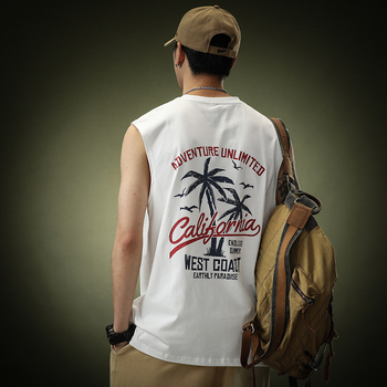 Ανδρικό βαμβακερό αμάνικο T‑shirt-vest, 230 g, χαλαρή εφαρμογή, χακί χρώμα, καλοκαιρινό