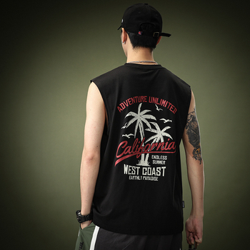 Ανδρικό βαμβακερό αμάνικο T‑shirt-vest, 230 g, χαλαρή εφαρμογή, χακί χρώμα, καλοκαιρινό
