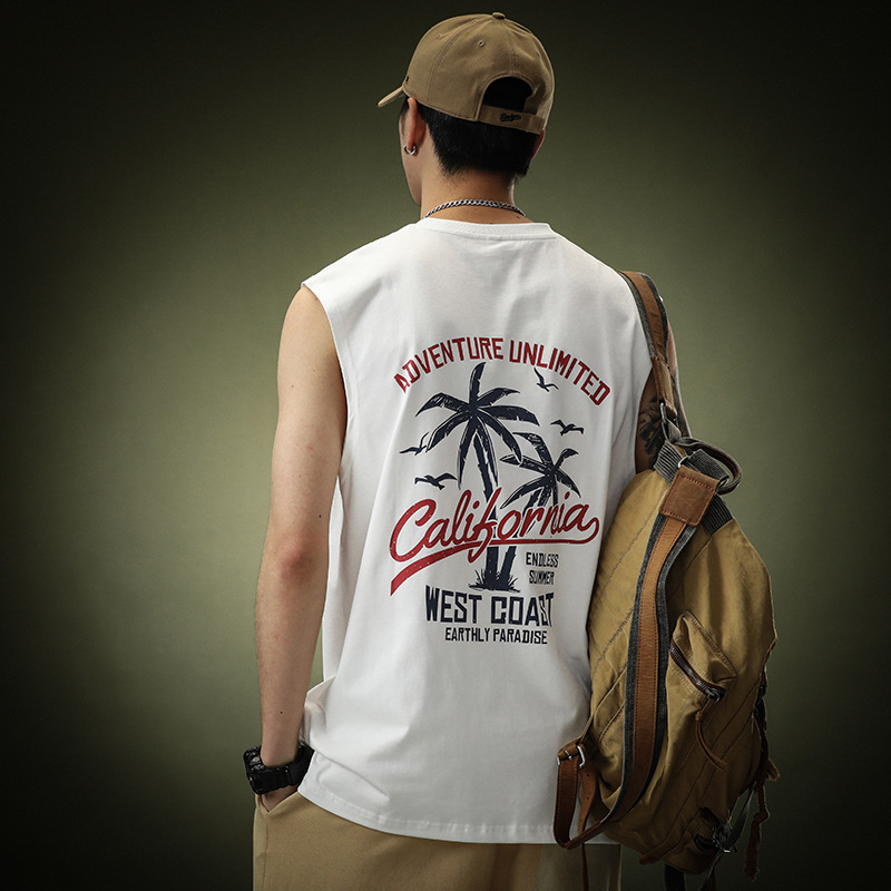 Ανδρικό βαμβακερό αμάνικο T‑shirt-vest, 230 g, χαλαρή εφαρμογή, χακί χρώμα, καλοκαιρινό