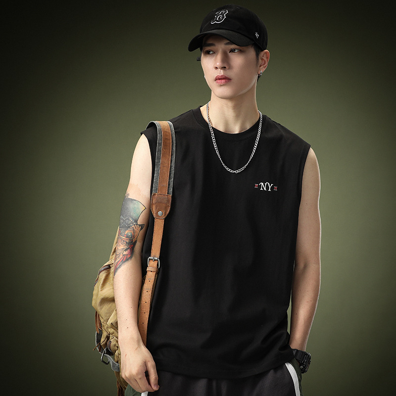 Ανδρικό βαμβακερό αμάνικο T‑shirt-vest, 230 g, χαλαρή εφαρμογή, χακί χρώμα, καλοκαιρινό