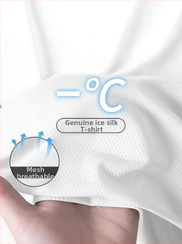 Νέο T‑shirt σε Hong Kong στυλ με πλέγμα Ice Silk, γρήγορο στέγνωμα, κοντό μανίκι για άνδρες, αναπνεύσιμη, με στρογγυλό λαιμό για το καλοκαίρι