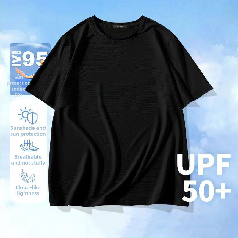 Νέο T‑shirt σε Hong Kong στυλ με πλέγμα Ice Silk, γρήγορο στέγνωμα, κοντό μανίκι για άνδρες, αναπνεύσιμη, με στρογγυλό λαιμό για το καλοκαίρι