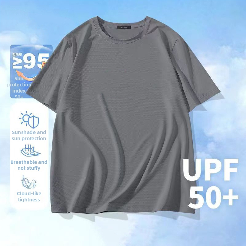 Νέο T‑shirt σε Hong Kong στυλ με πλέγμα Ice Silk, γρήγορο στέγνωμα, κοντό μανίκι για άνδρες, αναπνεύσιμη, με στρογγυλό λαιμό για το καλοκαίρι