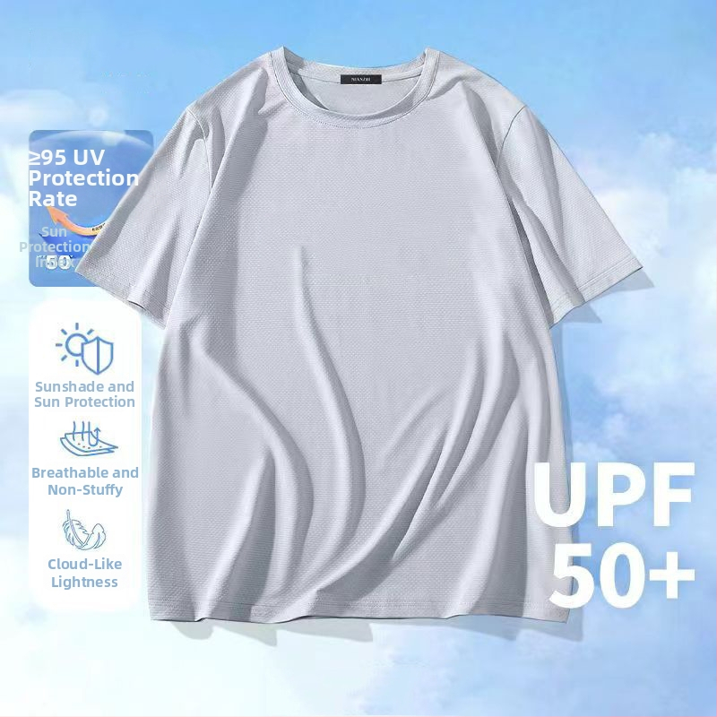 Νέο T‑shirt σε Hong Kong στυλ με πλέγμα Ice Silk, γρήγορο στέγνωμα, κοντό μανίκι για άνδρες, αναπνεύσιμη, με στρογγυλό λαιμό για το καλοκαίρι