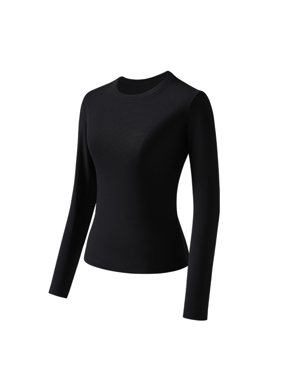 Γυναικεία μακρυμάνικη T‑shirt με ιαπωνικό casual στυλ, μονόχρωμη, στρογγυλός λαιμός, εφαρμοστή γραμμή, slim fit, φθινοπωρινό κλασικό