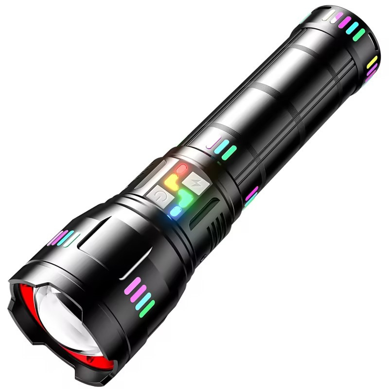 50W alumíniumötvözetes lámpa fehér lézerrel, zoom, 500 m hatótáv, USB töltés, 4800mAh akkumulátor, power bank funkció, 360° forgó fej