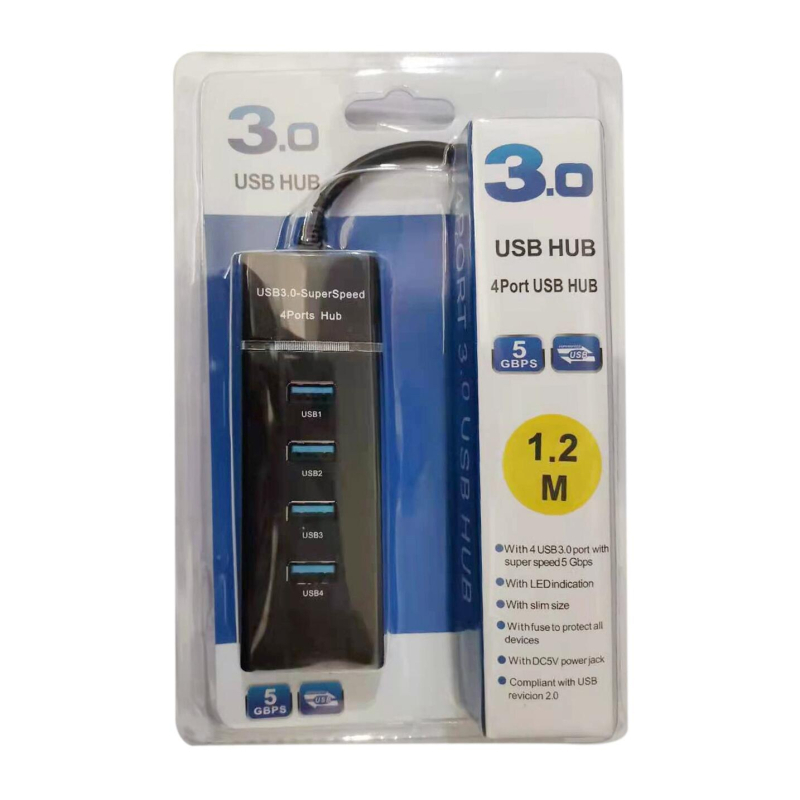 USB 3.0 4-portos hub 1,2 m kábellel, laptop és asztali számítógéphez
