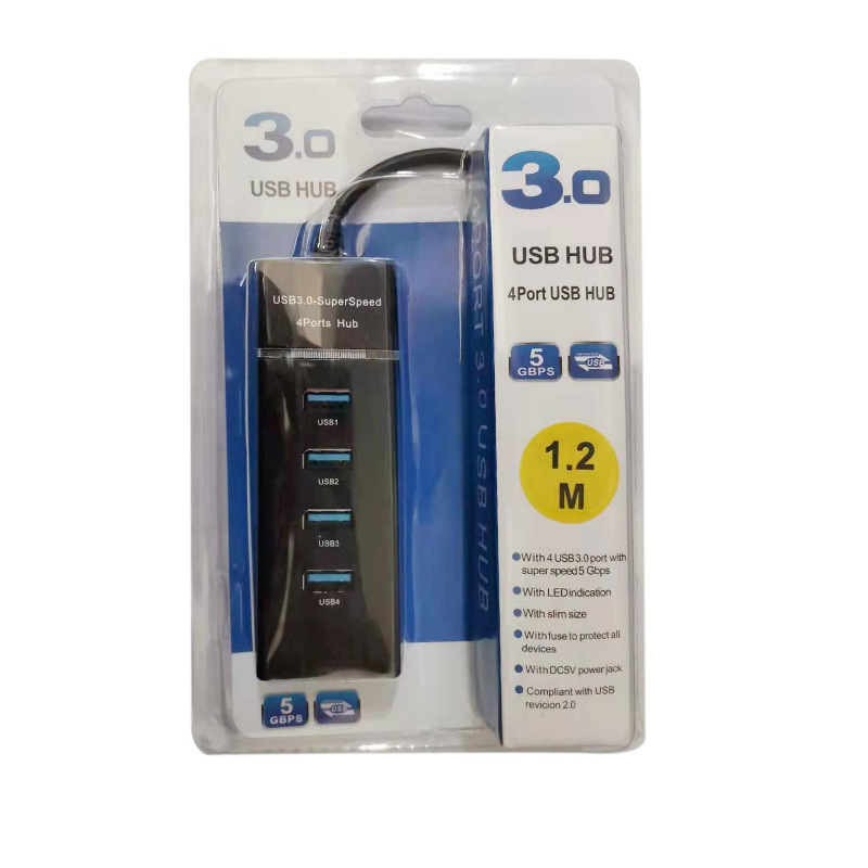 USB 3.0 4-portos hub 1,2 m kábellel, laptop és asztali számítógéphez