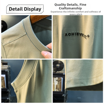 Férfi vékony, ujjatlan felső pamut-selyem keverékből, nyárra, laza szabás, lélegző, amerikai dizájn, sokoldalú