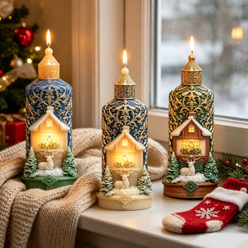 Hóház-reliefes szilikon forma karácsonyi díszekhez, otthoni aromás gyertya dekoráció, DIY
