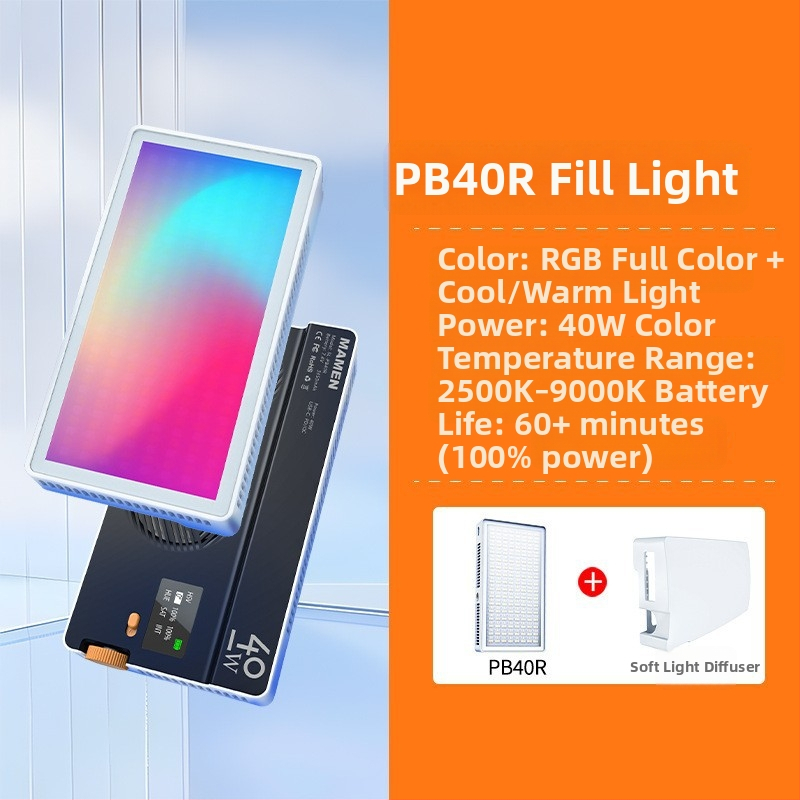 40W-os nagy teljesítményű RGB világítás élő közvetítéshez, hordozható zsebméretű LED a kamera, fotó és telefon számára