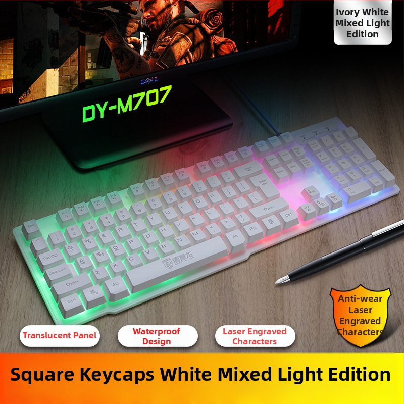 Deyilong DY-M707 RGB háttérvilágítású gamer billentyűzet, kábeles, 104 gomb, acéllemez