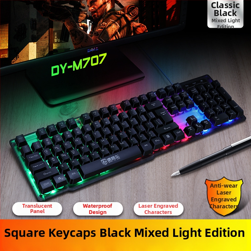 Deyilong DY-M707 RGB háttérvilágítású gamer billentyűzet, kábeles, 104 gomb, acéllemez