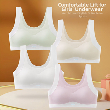 Varratlan sportmelltartó tinédzsereknek, 3/4 kosár, vékony formázott kosár, nylon-spandex anyag, légáteresztő és kényelmes, pamut bélés
