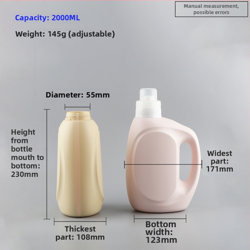 HDPE műanyag üveg mosószerhez és öblítőhöz, 2000 ml, nagy kapacitás, fogantyúval
